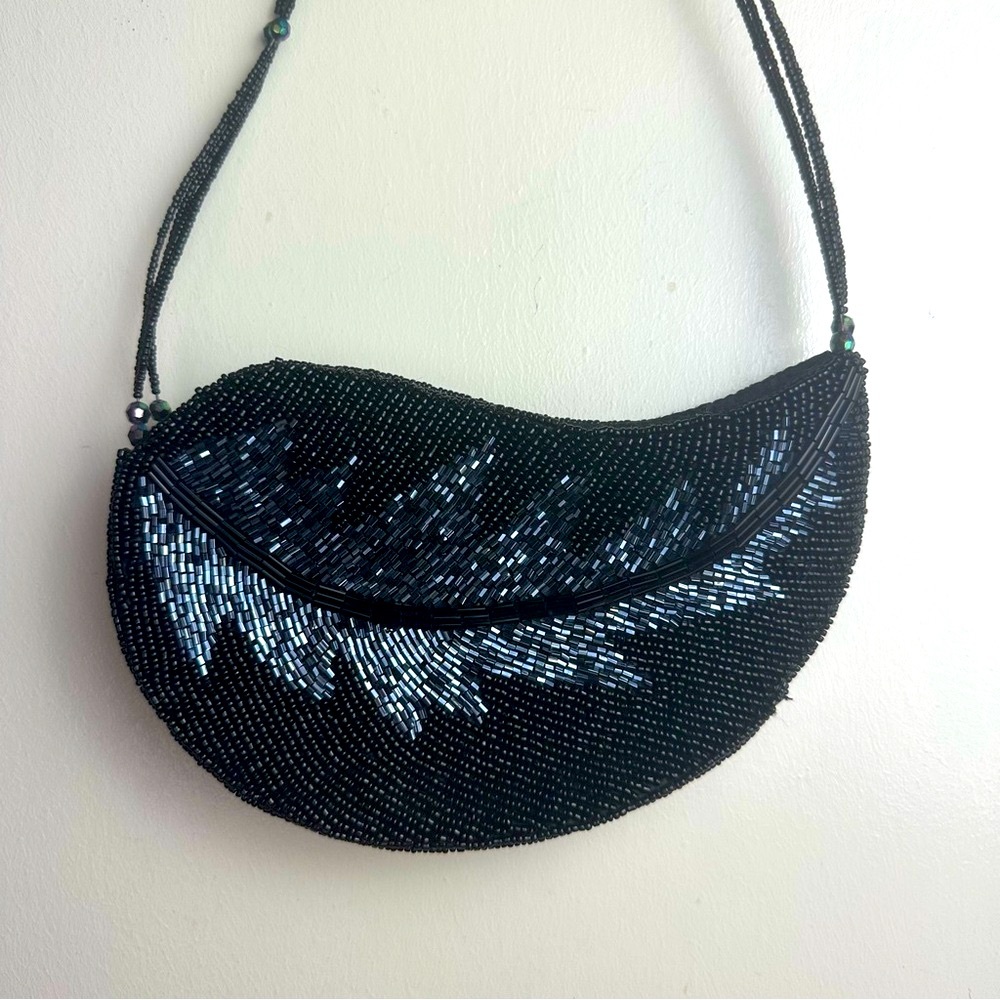 Vintage 90’s\Y2K Black Gray Allover Sparkly Beaded LeafPattern Formal Mini Purse